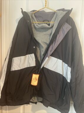 Men's 4XL Black & Gray Windbreaker Parka with Fleece lining 35P-P 29L Zip fleece